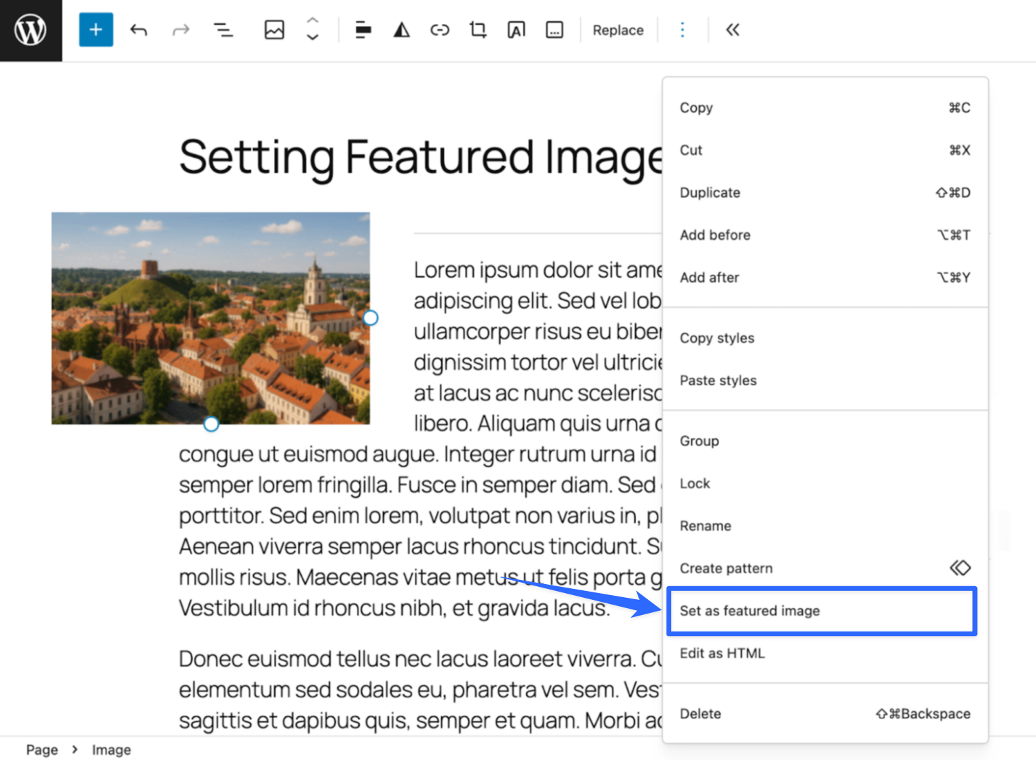 Setting a featured image 