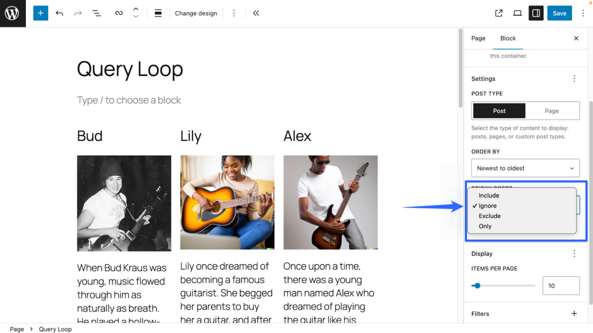 query loop ignore